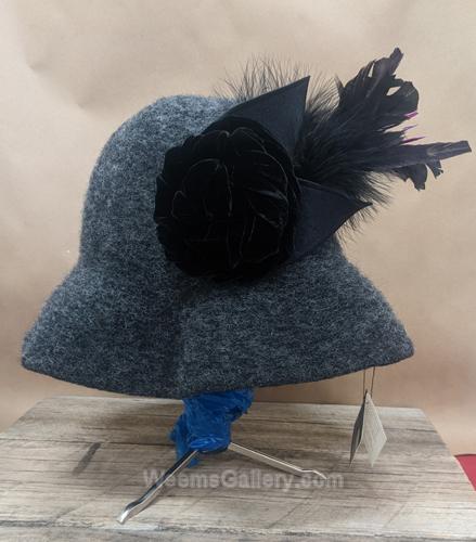 Charcoal Brim Hat w/lg flower pin by Tess McGuire